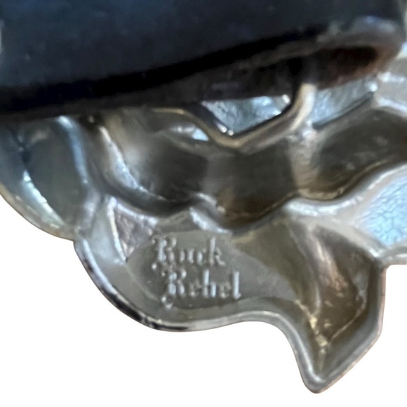 Vintage Rock Rebel Rose Silver Western Goth Buckle Black Leather Belt SZ 38 main image 2